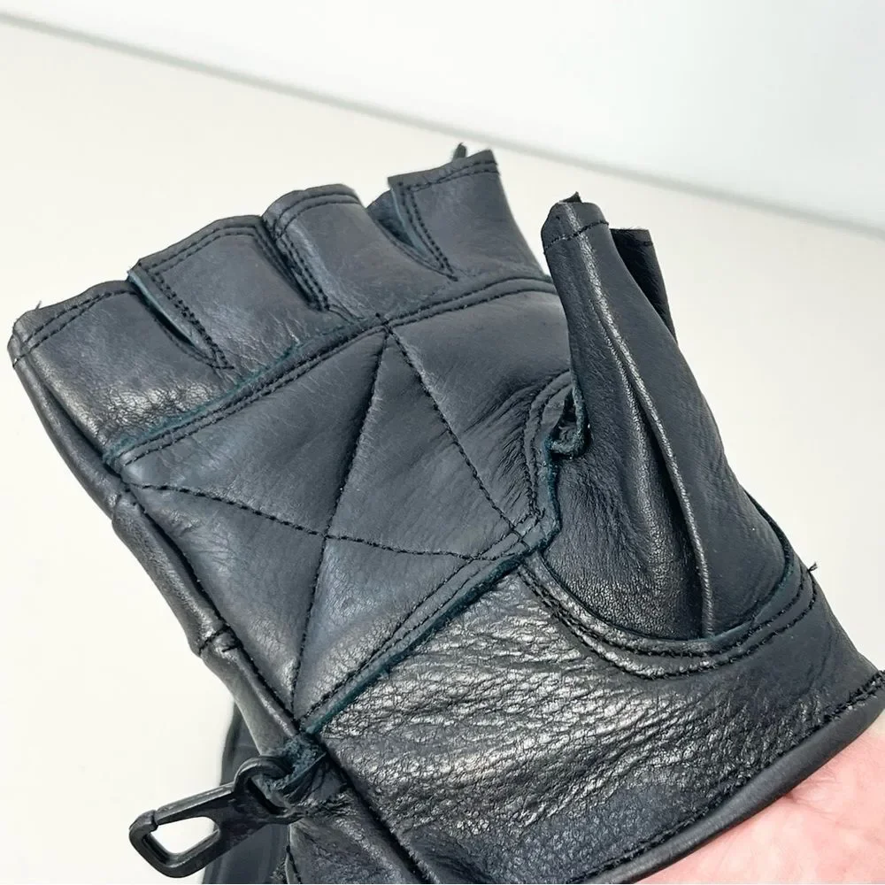 NWOT Yukon Leather Black Leather Fingerless Driving Motorcycle Gloves XXS